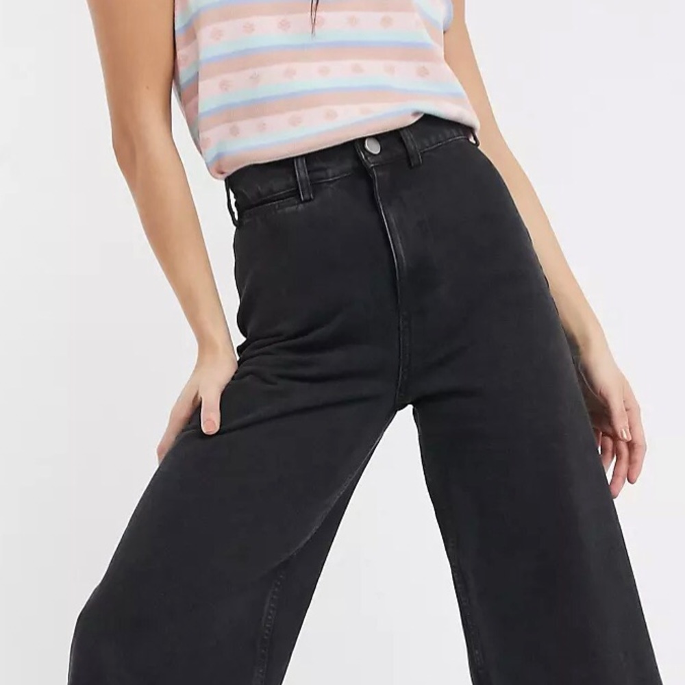 ASOS Design easy high waist wide leg jeans 🐈‍⬛ black denim 🐈‍⬛ - Picture 6 of 12